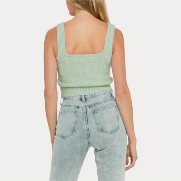 ENGLISH FACTORY Soft Green Knit Tank with Embroidered Floral Detail- Size L - Picture 7 of 15